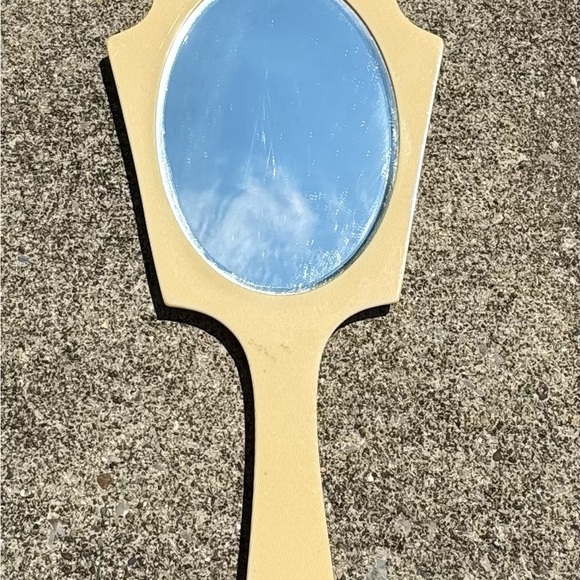 Hand Mirror, Ivory Colored Celluloid, Beveled, Blue Swirl Design, c. 1920s - Picture 3 of 7